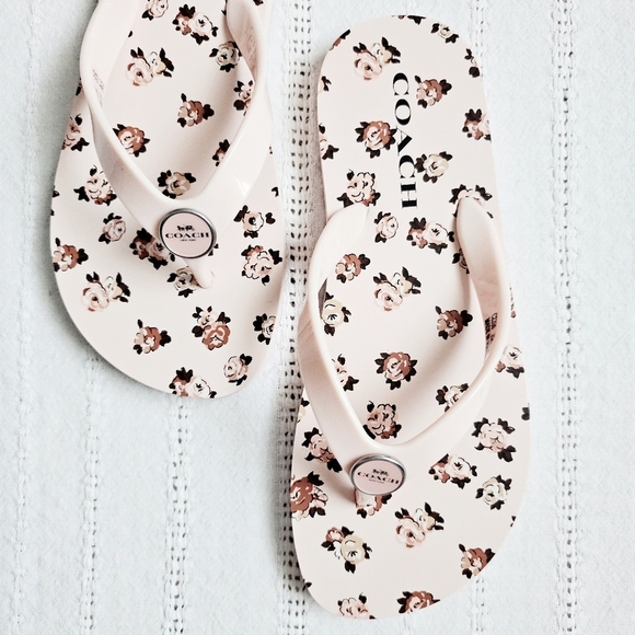 Coach Zayn Floral Print Blush Flip Flop Slip On Sandals Pink Flowers Size 6 NEW - Picture 1 of 11